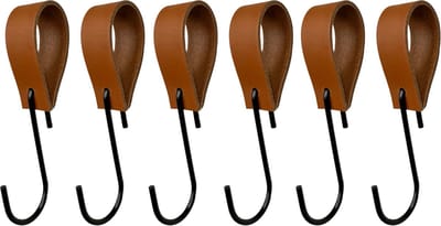 Leathergoodz - Leren S-haak hangers - Cognac - 6 stuks - 16 x 2,5 cm - max ø38mm - Leer - handdoekhaakjes - Ophanghaken – kapstokhaak