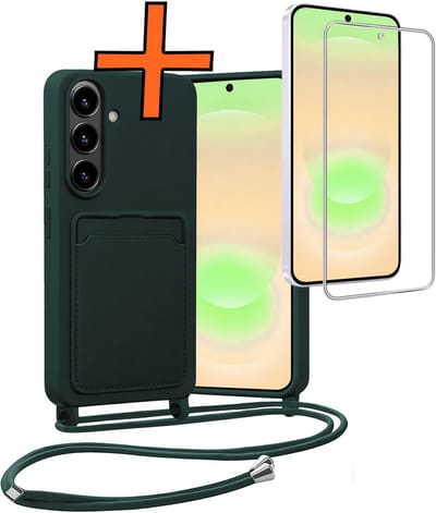 Hoesje Geschikt voor Samsung A37 Hoes Met Telefoonketting Met Screenprotector - Backcover Geschikt voor Samsung Galaxy A37 Case Met Koord - Donkergroen