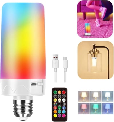 ZVD Draadloze lamp met afstandsbediening en timer – USB-oplaadbaar – Ondersteunt 3 kleurtemperaturen en 9 RGB-kleuren – Dimbaar en magnetisch ontwerp – Decoratieve E26-lamp – Ideaal voor stroomuitval, kamperen en als vervangende verlichting