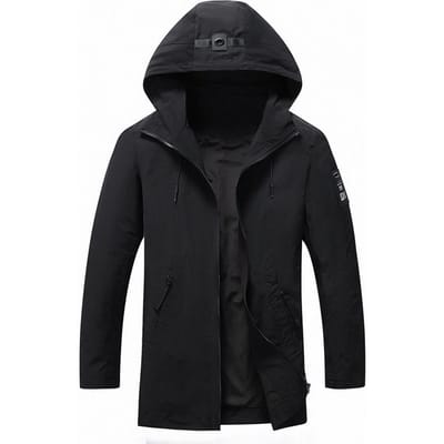 Heren Capuchon Middellange en Lange Trenchcoat Lente en Herfst Casual Slim-fit Dunne Jas 3XL zwart