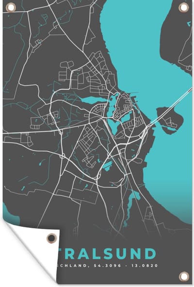 Muurdecoratie Stadskaart – Plattegrond – Duitsland – Blauw – Stralsund– Kaart - 120x180 cm - Tuinposter - Tuindoek