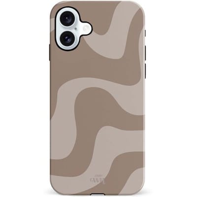 xoxo Wildhearts Ride With Me Brown - Double Layer - Hard case geschikt voor iPhone 16 hoesje - Dubbele beschermlaag - Beschermhoes shockproof case - Golvenprint - Golvend patroon - Beige / Bruin