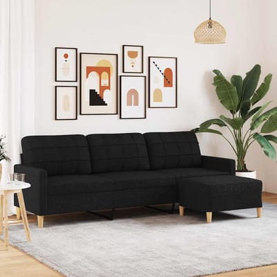 vidaXL - Driezitsbank - met - voetenbank - 210 - cm - stof - zwart