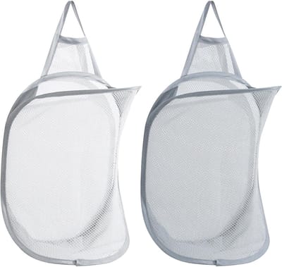 Set van 2 Vouwbare Mand met Uittrekbare Handvatten, Ideaal voor Kleding, Speelgoed en Organisatie, 40 x 29,5 cm (Wit, Grijs)
