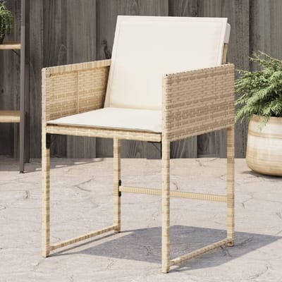 Tuinstoelen met kussens - Buitenstoelen polyrotan - Ontspannen in de tuin - Inklapbare rugleuning - 4 stuks - Beige