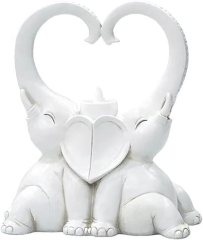 Dieren Kandelaar Set - Decoratieve Houders - Sfeer Creëren - Uniek Olifanten Design - 18.5x10x20.5cm - Goud Roze Wit