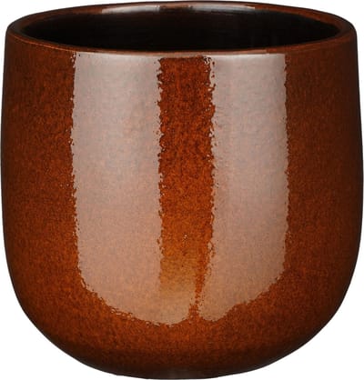 Mica Decorations Plantenpot/bloempot - terra bruin - D21 /H19 cm - keramiek - speels licht gevlekt patroon