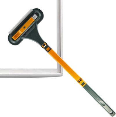 Reinigingsborstel Raamscherm - Glasreiniger Tool - Snel Ramen Schoonmaken - 2-in-1 Met Afneembare Steel - 63 cm Lengte - Geel