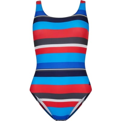 Zoggs Dames Gestreepte Scoopback Eénstuk Badpak (Multikleur Print)
