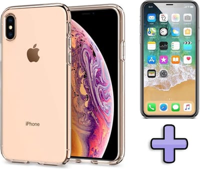 HB Hoesje Geschikt voor Apple iPhone XS Max - Siliconen Back Cover / Glazen Screenprotector - Transparant