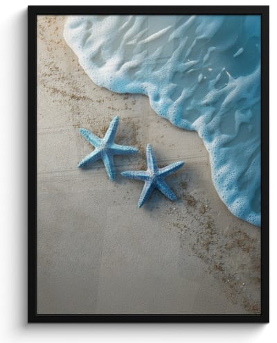 Poster in lijst - Fotolijst 60x80 cm - Posters - Zeesterren - Zand - Zee - Blauw - Posterlijst zwart - Decoratie - Wanddecoratie woonkamer - Muurdecoratie slaapkamer