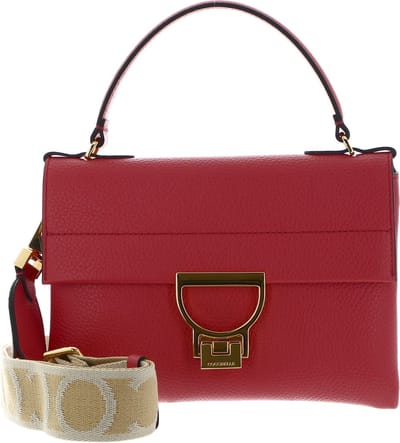 COCCINELLE Leren Handtas Schoudertas Arlettis Signature Handbag Grained Leather Cranberry Lichtrood