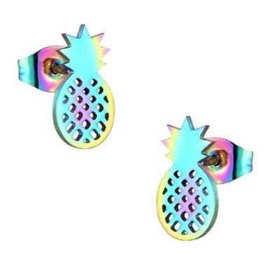 Aramat Jewels | Oorbellen | RVS Ananas Oorbellen Diverse Kleuren 10mm - Zomerse Pineapple Studs | Multikleurig | |5mm | Staal | Kinderen, Volwassenen | Verkleurd niet