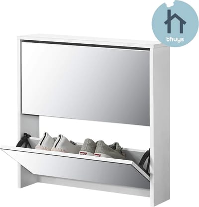 Thuys - Schoenenkast Met Spiegel - Schoenenkast Halmeubel - Wit - Stijlvol
