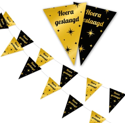 LUQ - Geslaagd - Slinger - Versiering - decoratie - Feest - Hangdecoratie - Goud/Zwart