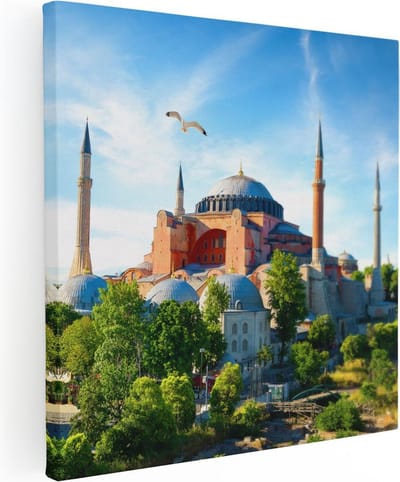 Artaza Canvas Schilderij Moskee Istanbul - 30x30 cm - Klein - Islamitische Muurdecoratie - Wanddecoratie Skyline - Kamer Accessoires Zeemeeuw