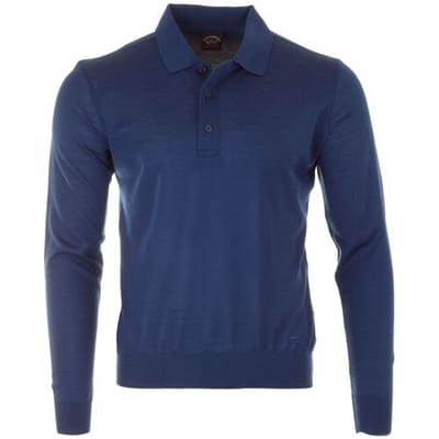 Paul & Shark Trui Merino Extrafine Button Collar Kobalt Blauw / male