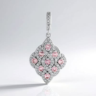 Cavill - Zilveren Hanger 925 Sterling Zilver Geplatineerd - 0,579 ct Nigeriaanse Roze Toermalijn - 0,52 ct Zirkonen - Elegant Rond Design