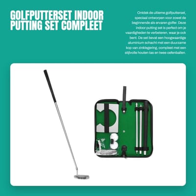 Dailygoods- Golfputterset Aluminium Schacht - Golfballen - Houten Tas - PVC-Hoes - Oefenballen - Afneembaar en Draagbaar - Golfset