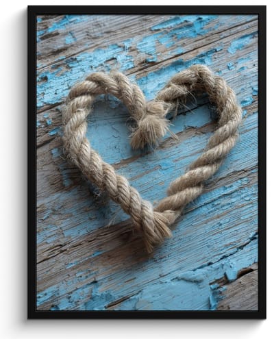Poster in lijst - Fotolijst 60x80 cm - Posters - Hart - Touw - Hout - Rustiek - Posterlijst zwart - Decoratie - Wanddecoratie woonkamer - Muurdecoratie slaapkamer