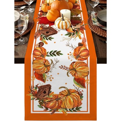Dankzijzegging Herfst Pompoen Oranje Linnen Tafelkleden Herfst Vakantie Bruiloft Banket Decor Wasbaar Huisfeest Eettafel Decor 150x33cm