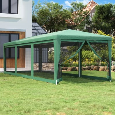 vidaXL - Partytent - met - 8 - mesh - zijwanden - 3x9 - m - HDPE - groen