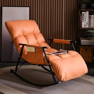 Schommelstoel Woonkamer - Relaxfauteuil Buiten - Ontspannen Lezen - Verstelbare Rugleuning - 200kg Draagkracht - Oranje