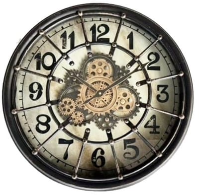Klok - Radar - klok - Tandwiel - Vintage - Glas - Metaal - Ø 46cm - Zwart.
