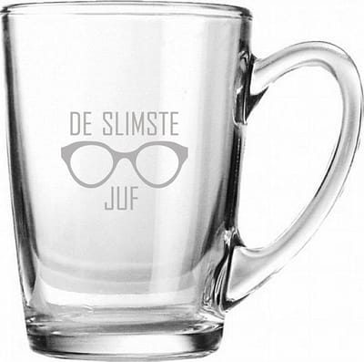 Gegraveerde theeglas 32cl De slimste Juf