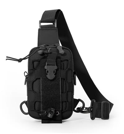 Tactische heuptas voor heren - Multifunctionele crossbodytas & borsttas - Met bidonhouder - Geschikt voor kamperen en fietsen - Zwart