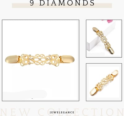 Vestsluiting: 9 diamonds Gold - Verpakt in gouden Organza zakje broches - -vestclip dames -vestsluiting dames - vestclip - vestsluiting vestclip - sjaalspeld - vestspeld - vestklem