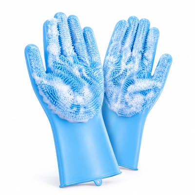 Daity 1 paar - Pecute Verzorgingshandschoenen voor huisdieren — Hittebestendige siliconen handschoenen met borstelharen met hoge dichtheid en verbeterd vijfvingerig ontwerp — Ideaal voor het wassen en masseren van honden en katten (Blauw)