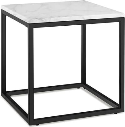 tectake® Bijzettafel Alysia - Wit/Zwart Marmerlook - Vierkante Koffietafel - 45 x 45 x 47,5 cm - Salontafel - Nachtkastje - Draagkracht 12kg - Banktafel - Bedtafel