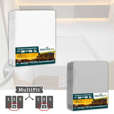 Dexitex 1 x Molton & 1 x Hoeslaken Licht grijs / 4 delige set-Geschikt voor Camper lengtebedden of enkele bedden