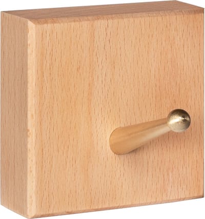 QUVIO Ophanghaak - Wandhaak - Handdoekhaak - Kapstokhaak - Wandkapstok haak - Wandhaak zwart - Jashaak - Vierkant - Hout - Inclusief bevestigingsmateriaal - Lichtbruin en goud