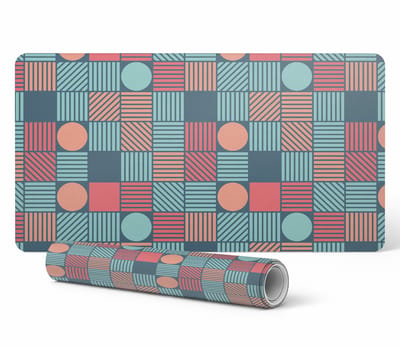 Vinyl bureauonderlegger met geometrisch retropatroon 90x45 cm