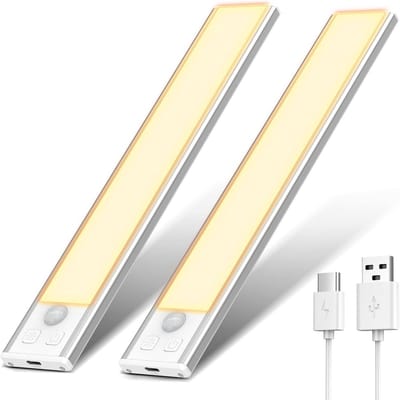 Opzetverlichting LED met Bewegingsmelder 2 Stuks - Traploos Dimbaar Warmwit (3000K) - USB Oplaadbaar Kastverlichting
