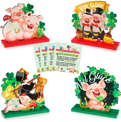 Dailygoods- Tafeldecoratie Geluksvarken - Nieuwjaarskaarten - Geluksbrengers - Felicitaties - Tafeldecoratie Woonkamer - Decoratie voor op Tafel - Nieuwjaarsdecoratie
