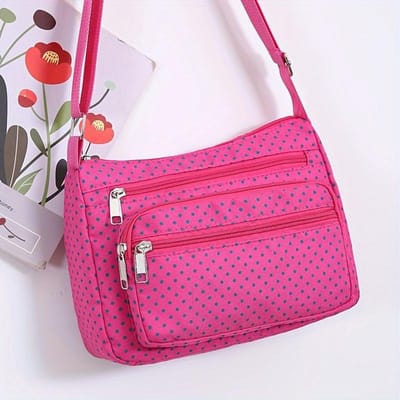 Elegante Polka Dot Nylon Crossbody Tas - Lichtgewicht Messenger Bag met Verstelbare Riem, Ritssluiting en Nylon Voering