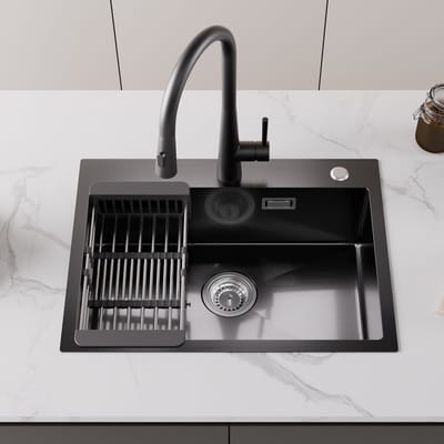 CECIPA max Spoelbak RVS (60x45CM) - Spoelbak Keuken Antraciet - Spoelbakken Keuken Met Afdruiprek - Met Kraangat - RVS Gootsteen Met Afdruiprek