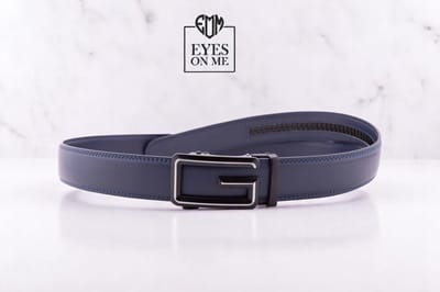 Blauwe lederen riem zonder gaatjes met automatische gesp voor heren ( Model L185 )