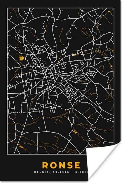 Poster Ronse - Kaart - Plattegrond - Goud - Stadskaart - 120x180 cm XXL