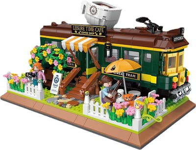 Zhe Gao DZ6002 Classic Trein Café bouwset incl. 4 minifigures | City & friends adventure Modelbouw | Educatief Creator speelgoed bouwpakketten voor kinderen & volwassenen | Bloemen foodtruck niet compatibel met lego | Bouwdoos met 1081 bouwstenen