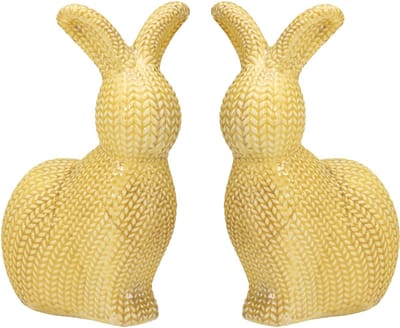 Home & Styling Decoratie paashaas / konijn - 2x - geel - dolomiet - 14 cm - paasdecoratie