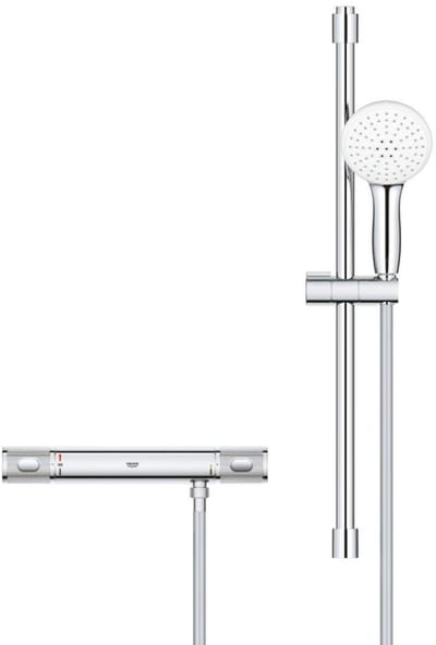 Grohe Grohtherm 1000 Performance Doucheset - thermostatische douchekraan - met tempesta glijstangset - ronde handdouche - 2 straalsoorten - gladde doucheslang - chroom
