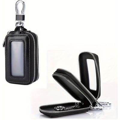 PU Leer Dubbellaagse Sleuteletui Veilig Aan de Taille te Hangend Auto Sleutel Opbergruimte - Stijlvolle Mini Tas voor Interieur Accessoires zwart
