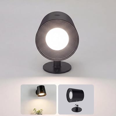 NETTLIFE LED Wandlamp - Binnen - Zwart - Dimbaar - met oplaadbare batterij - 360° Draaibaar - USB - Touch Control - Snoerloze wandlamp