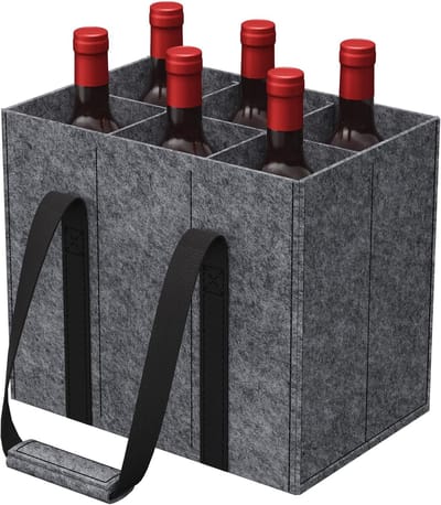 QTTVBTNA - Filz Flessendrager – voor 6 Flessen – Opvouwbare Flessentas met Handgreep – Stevige Drankhouder voor Drankflessen, Camping, Camper, Picknick en Boodschappen – Grijs