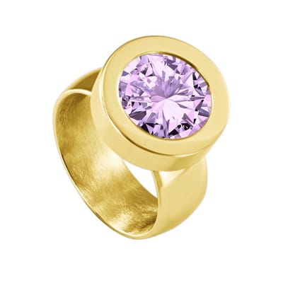Quiges RVS Schroefsysteem Ring Goudkleurig Glans 16mm met Verwisselbare Zirkonia Paars 12mm Mini Munt