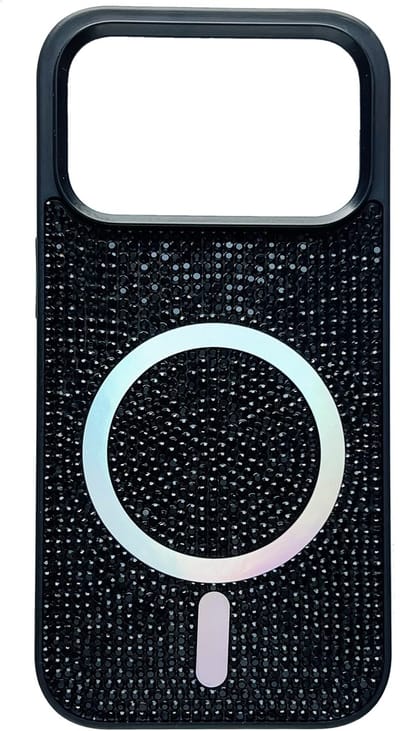 Casemania Hoesje Geschikt voor Apple iPhone 17 Pro - Zwart - Diamant Glitter Backcover Geschikt voor MagSafe - Draadloos Oplaadbare Telefoonhoesje